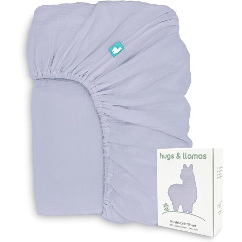 Hugs & Llamas | 100% Organic Cotton Muslin Fitted Crib Sheet | Premium Baby Sheets for Boys & Girls | Neutral Mattress Sheet