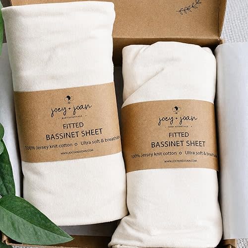 Joey + Joan Bassinet Fitted Sheets 33x20 for Baby Beside Dreamer Bassinet & Bedside Sleeper – Buttery Soft 100% Cotton – White – 2 Pack