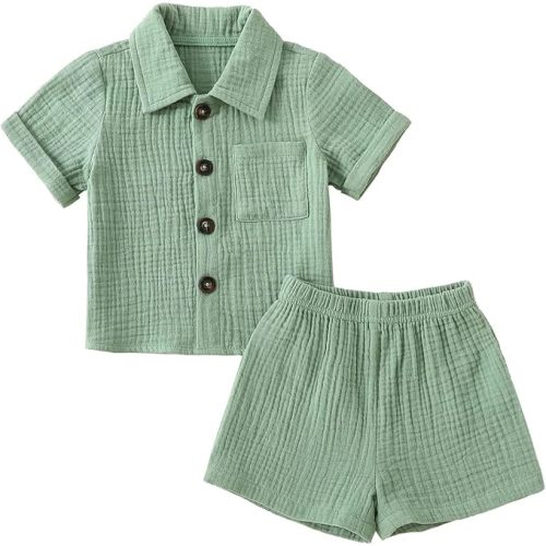 Toddler Baby Boy Linen Outfit Button Down Shirt Plain Shorts Cute Infant Newborn Photoshoot Clothes Summer 2Pcs Set