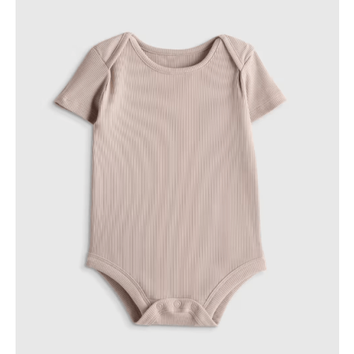 Softest Rib Short Sleeve Bodysuit in Mushroom, 12-18m