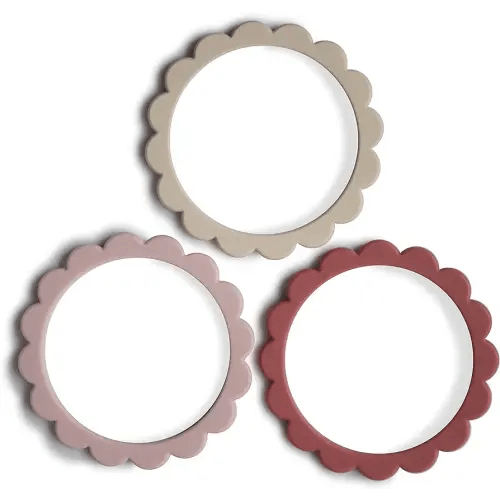 mushie Flower Teether Bracelet | 3-Pack (Rose/Blush/Shifting Sand)
