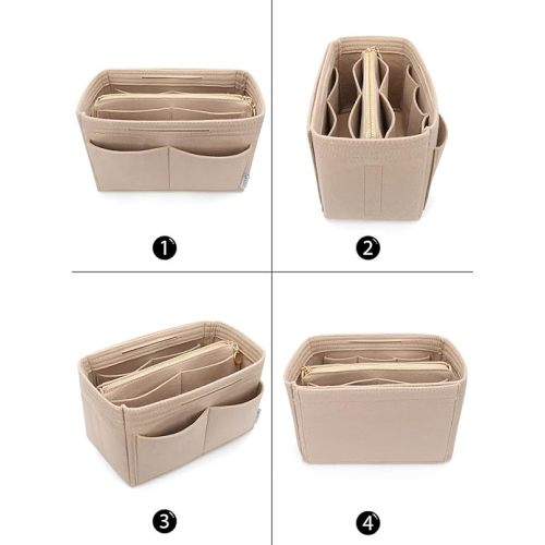 LEXSION Felt Purse Organizer Insert, Tote Bag Shaper Dividers with 5 Sizes | LEXSION Felt Purse Bag Organizer Insert with zipper Bag Tote Shaper Fit Speedy Neverful PM MM