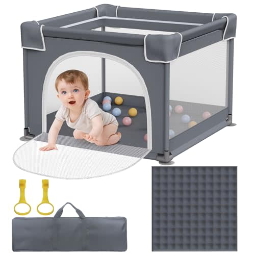 Jixrolyn Small Baby Playpen with Mat, Sturdy Safety Play Yard, Washable Small Playpen for Babies, Soft Breathable Mesh, Zipper Gate, Anti-Slip Base 36"x36"