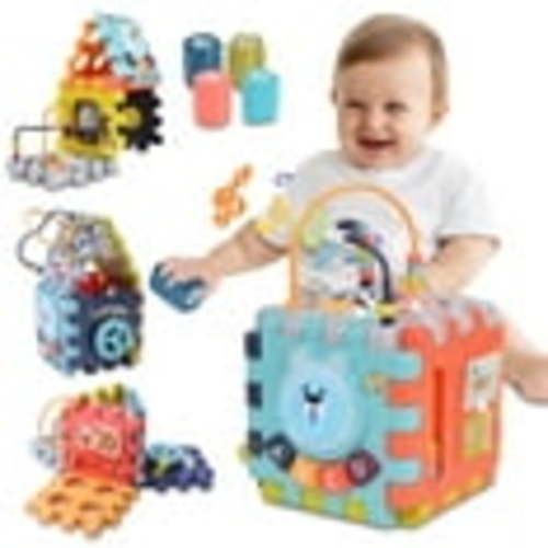 Wisairt Baby Activity Cube with Music, 6 in 1 Learning Toys for Toddlers, Montessori Preschool Educational Toys Birthday Party Gifts for Infants Kids Boys Girls 6-36 Months (Multi-Color)