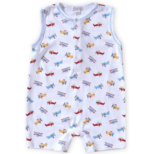 Kissy Kissy Baby Boys Pima Cotton Sleeveless Vintage-Airplane-Printed Shortall