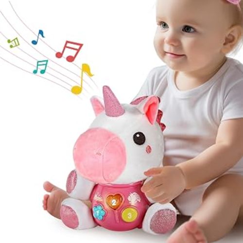 iPlay, iLearn Baby Unicorn Musical Toys, Newborn Girls Gift, Soft Unicorn Plush Stuffed Animal, Infant Light Music Time, 1st Easter Basket Shower Stuffers for 0 1 2 3 6 9 12 18 Month 1-3 Yrs Toddlers