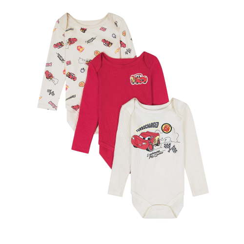 Cars Baby Boy 3 Pack Long Sleeve Bodysuit, Size 0-24 Months