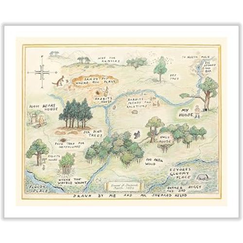Poster Master Winnie Pooh Canvas - Hundred Acre Woods Map Print - Story Book Art - Gift for Boys, Girls & Parents - Chic Decor for Living Room, Nursery or Kid's Room - 12x16 ROLLED Canvas
