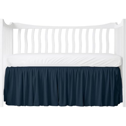 Crib Bed Skirt Dust Ruffle with Split Corners, 100% Cotton, Navy Blue Nursery Crib Skirt for Baby Boys or Girls, 28x52, 14" Drop, Toddler Bed Skirt, Baby Bedding, Crib Sheet Skirt, Soft & Breathable
