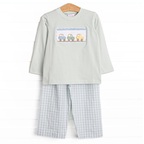 Blue Bronco Smocked Pant Set, Green – Stitchy Fish
