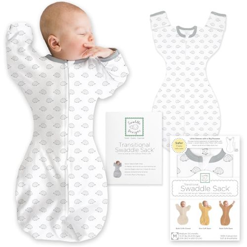 SwaddleDesigns Transitional Swaddle Sack, Arms Up Half-Length Sleeve & Mitten, Most Gradual Transition Swaddle for Newborn
