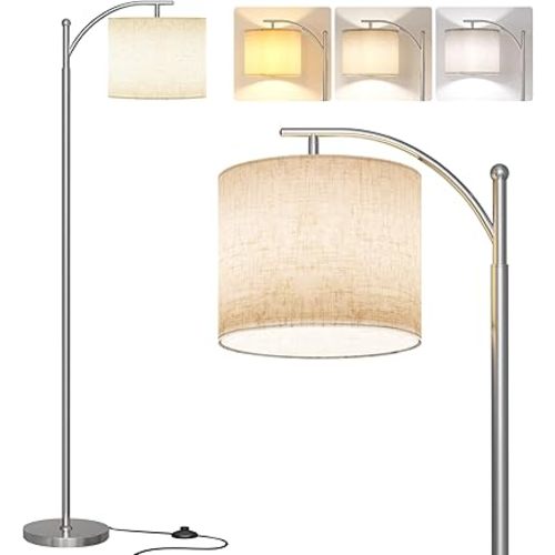 SUNMORY Arc Floor Lamp, Modern Floor Lamp with 9W 3 Color Temperatures Bulb, Metal Standing Lamps with Adjustable Hanging Lampshade, Tall Floor Lamps for Living Room, Bedroom, Office