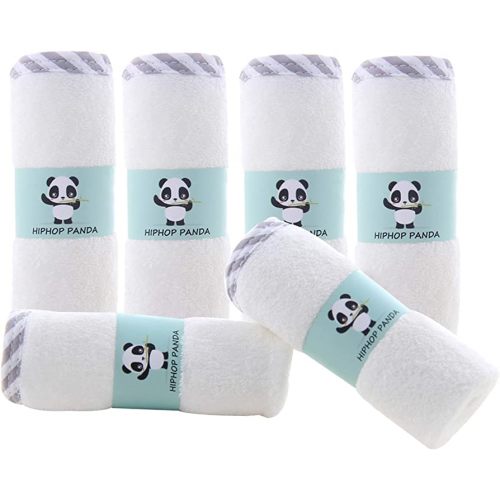 HIPHOP PANDA Baby Washcloths, Rayon Made from Bamboo - 2 Layer Ultra Soft Absorbent Newborn Bath Face Towel - Reusable Baby Wipes for Delicate Skin - Gray Stripe, 6 Pack