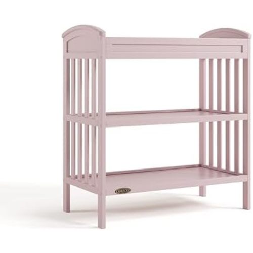 Graco Benton Changing Table with Bonus Water-Resistant Changing Pad (Blush) - GREENGUARD Gold Certified, Includes Diaper Change Pad with Safety Strap, 2 Open Storage Shelves for Organizing