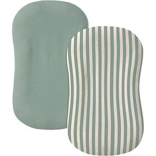 Muslin Baby Lounger Cover 2 Pack, 100% Cotton Infant Lounger Cover, Soft & Breathable Replacement Slipcover, Compatible with Snuggle Me Newborn Lounger (Roman Green,Green Stripe)