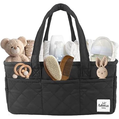 Adonia & Co Diaper Caddy Organizer – Large Nursery Storage Basket for Newborn Essentials – Portable & Machine Washable (Black)