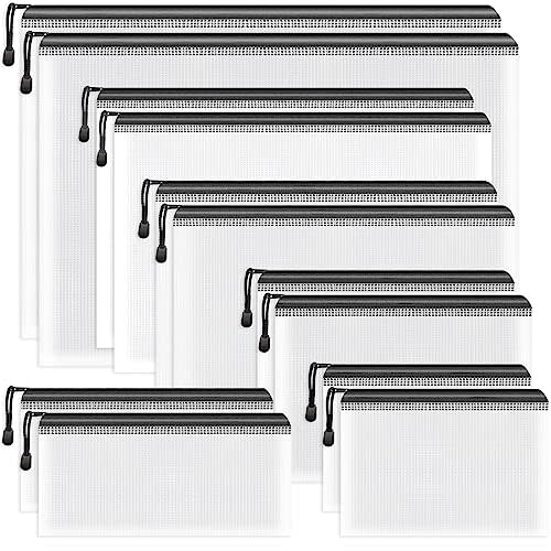 Umriox Zipper Bags, 6 Assorted Size (Black, 12 Packs), Project Bags for Cross Stitch, Mesh Zipper Pouch for Office Supplies Travel Accessories and Board Games Storage