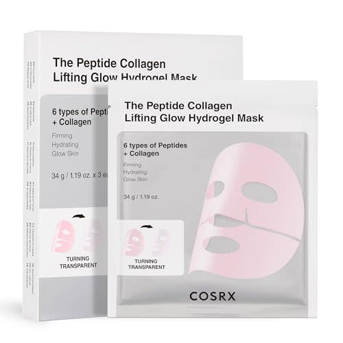 COSRX Pink Peptides Collagen Lifting Glow Hydrogel Face Masks 3 EA | Collagen Face Mask, Travel Essentials & Self Care Gifts for Women, Overnight Face Mask, Korean Skin Care