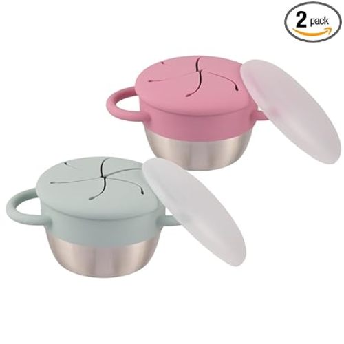 Elk and Friends Kids/Toddler Stainless Steel Snack Cups + Travel Lids | 2pk