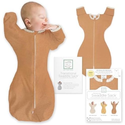 SwaddleDesigns Transitional Swaddle Sack, Arms Up Half-Length Sleeve Mitten Cuff, Most Gradual Transition Swaddle for Newborn
