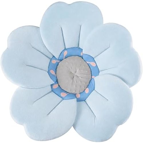 PandaEar Baby Bath Flower for Sink – Romantic Cherry Blossom Plush Mat – Soft Newborn Insert & Infant Bathtub Cushion – Non-Slip Quick-Dry Support – Shower Gift for Girls (Blue)