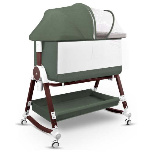 4 in 1 Baby Bassinet Bedside Sleeper W/ Wheels,Mosquito Net,7 Heights Adjustable,Mattress,Storage Basket,Breathable Mesh Crib for Newborn Infant,Green