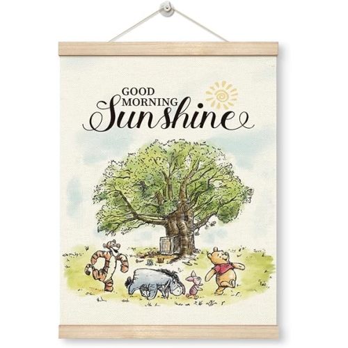 Winnie Good Morning Sunshine Wall Art, Educational Poster Room Decor, Pooh Poster Decorations, Classic Winnie Wall Decor for Nursery Classrooms Bedroom Living Rooms