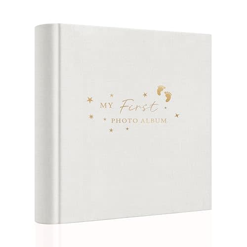 Holoary Baby Photo Album 4x6 100 Photos with Writing Area, 100 Pockets 4x6 Picture Album, Linen Fabric Cover Picture Book for Photos, Baby Photo Albums Hot Stamping Cover(Beige)
