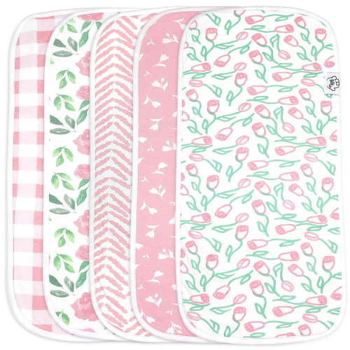 Baby Burp Cloths - 5 Pack Large - Washcloths Double Layered Top layer 100% Cotton and bottom layer 100% polyester fleece Absorbent Burping Cloth Extra Absorbent Baby Burp Cloth Extra Soft for Boys and