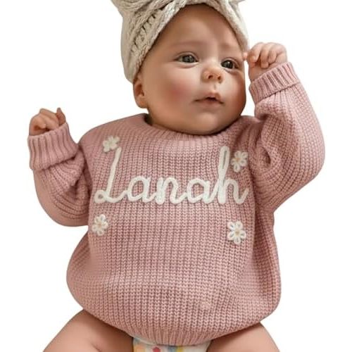 Personalized Baby Sweater with Name Custom Sweater for Newborn Boy Girl Hand-Embroidered Gift for Baby Shower Birthday Xmas