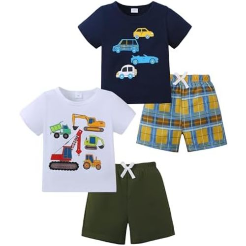 Jecson Toddler Boy Clothes Summer Outfits Cotton Short Sleeve T-shirts and Shorts Set 4 Pieces 12Months-5 Years