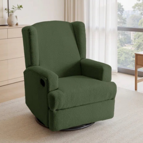 Green Upholstered Classic Wing Back Manual Handle Swivel Rock Glider Recliner