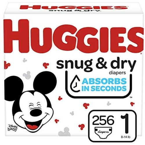 Huggies Snug & Dry Baby Diapers, Size 1, 256 Ct, One Month Supply