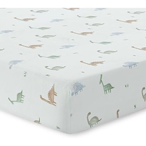 Dreamology Cotton Crib Sheets for Boys and Girls | Super Soft, Breathable 1-Pack | 100% Cotton Muslin Crib Sheets Fitted for Standard Cribs and Toddler Beds 28x52 Crib Sheet | Dino