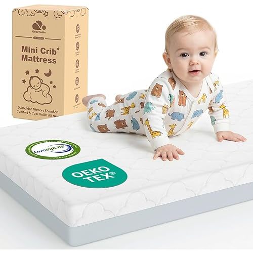 Dual Sided Pack and Play Mattress, 3 Inch Thick Soft & Firm Memory Foam Breathable Portable Pack n Play Mattresses, 4 in1 Baby Playpen Mattresses with Removable Washable Cover - 38x26x3 Inch