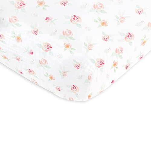 SwaddleDesigns Softest Cotton Muslin Fitted Crib Sheet, Toddler Sheet for Boys & Girls, Fits Standard Crib Mattress (28 x 52 inches), Watercolor Peachy Pink Floral