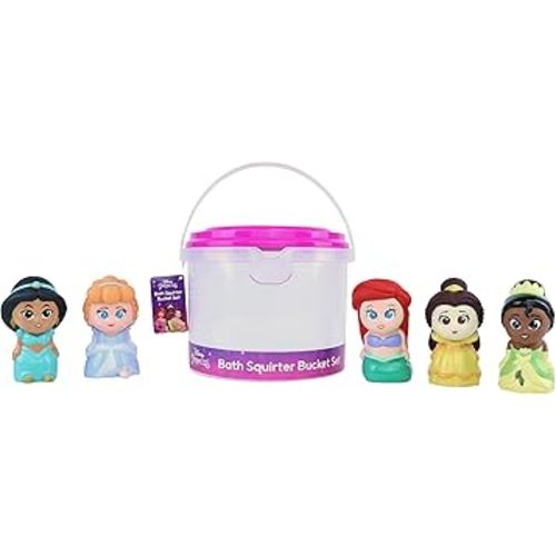 Disney Princess - 5 Piece Bath Squirter Bucket Set -Bath Toys for Baby and Toddlers - Includes Organizer Bucket - Store Bath Time Water Toys