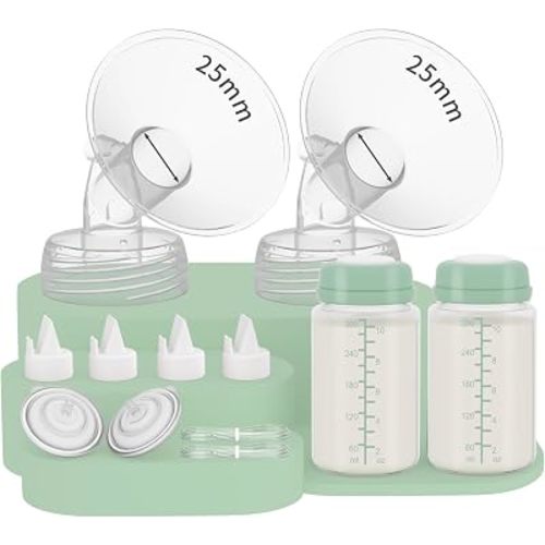 2 Packs 25mm Full Pump Parts with 10oz Bottle Compatible with Spectra S1/S2/SG/9plus/SG, Replacement Kit for Spectra Pump Parts Include 25mm Flange, 10oz Bottle, Backflow Protector, Valve, Tube