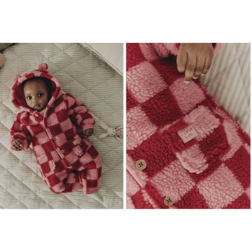 Buy Pink and Red Checkerboard Borg Hooded Baby All-In-One (0mths-2yrs) from Next USA
