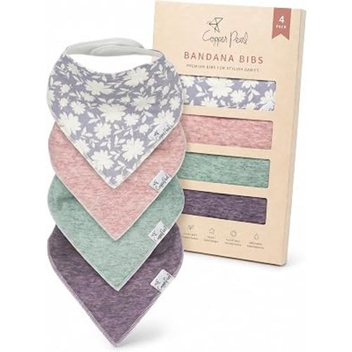 Copper Pearl Baby Bibs 4 Pack & 6 Pack, Bandana Drool Bibs for Baby Girl & Boy, Soft Cotton Bibs for Drooling and Teething