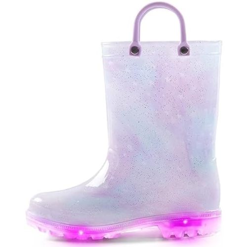 K KomForme Toddler Light Up Rain Boots for Girls Boys Waterproof Rain Boots with Handles Outdoors