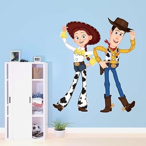 Cute Duo Woody and Jessie Vinyl Decal - Pre-Masked Decal for Child's Bedroom - Size: 9 Inches X 10 Inches