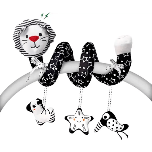 LiKee Spiral Car Seat Toys for Babies 0-6 Months, Black High Contrast Plush Hanging Baby Stroller Toys, Crib & Carseat Sensory Activity for Newborn, Ages 0+ Years 6-12 Month Infants Boy Girl Gifts