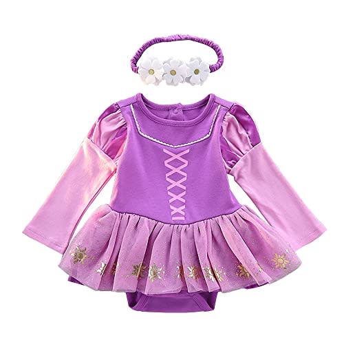 Dressy Daisy Princess Onesie Romper Fancy Dress Costume Halloween Birthday Bodysuit Outfit with Headband for Infant Baby Girl