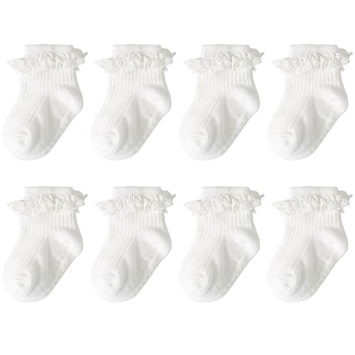 AQOKKA Baby Girl Toddlers Socks with Non-slip Grip Cute Frilly Ruffle Ankle Soft Cotton Newborn Baby Socks for Infant Kids