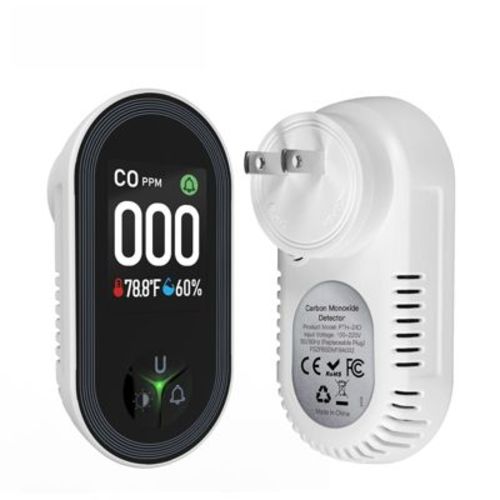 Skyzone 3-in-1 Carbon Monoxide Detectors: Carbon Monoxide Detector with Temp & Humidity Tracking, Large Black + White