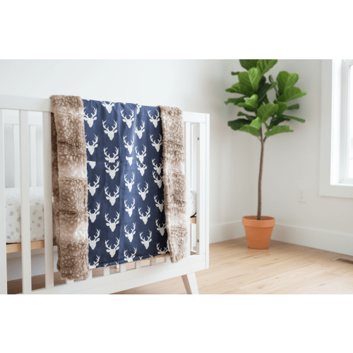 Navy Buck Woodland Baby Blanket - Soft Minky Deer | DBC Baby Bedding Co – DBC Baby Bedding Co