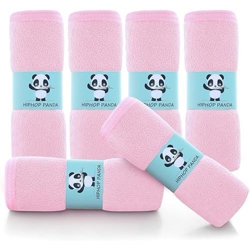 HIPHOP PANDA Baby Washcloths, Rayon Made from Bamboo - 2 Layer Ultra Soft Absorbent Newborn Bath Face Towel - Reusable Baby Wipes for Delicate Skin - Pink, 6 Pack