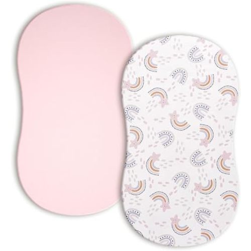 TILLYOU Baby Bassinet Sheets for Girls Boys 2 Pack Baby Sheets for Square Rectangle Oval Bassinet Mattress 33X16 Inch, Rainbow Star