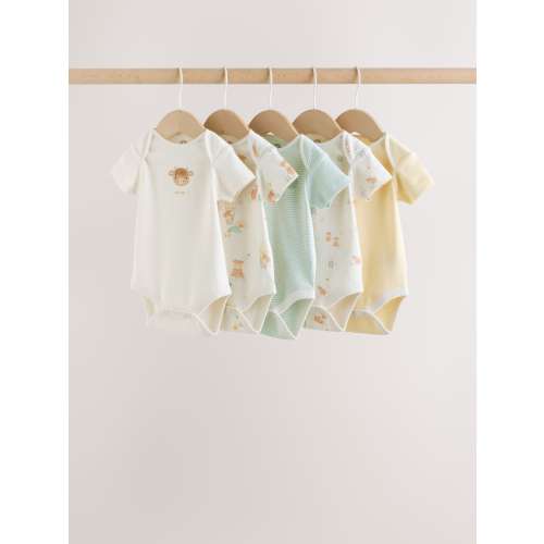 Ecru White Short Sleeve Baby Bodysuits 5 Pack
